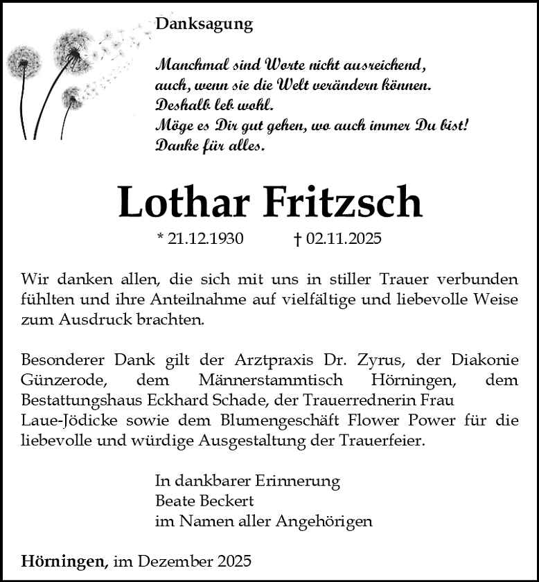 Danksagung (Foto: Bestattungshaus Schade)