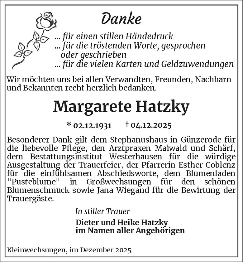 Danksagung (Foto: Best. Westerhausen)