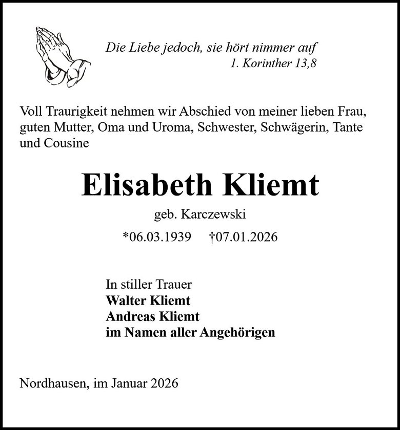 Traueranzeige (Foto: Bestattung Baumgarten)