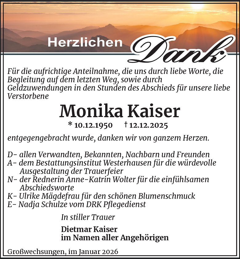 Danksagung (Foto: Best. Westerhausen )