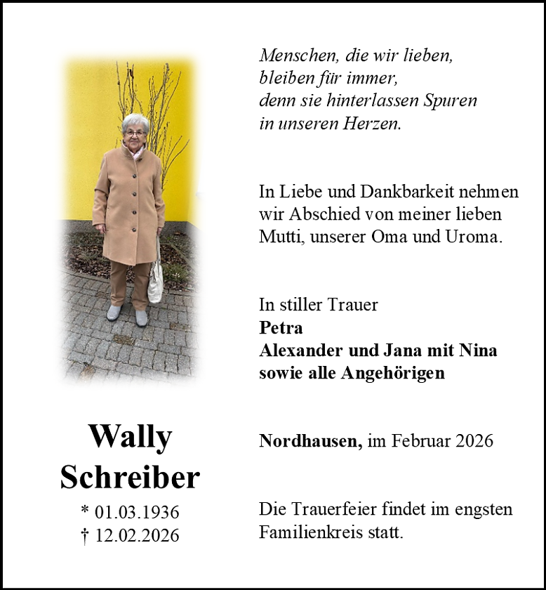 Traueranzeige (Foto: Bestattungshaus Schade)