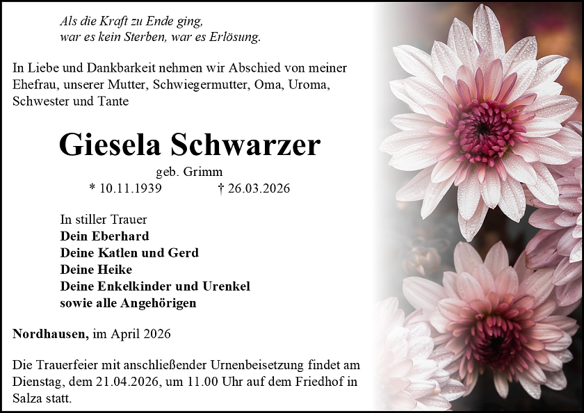 Traueranzeige (Foto: Schade)