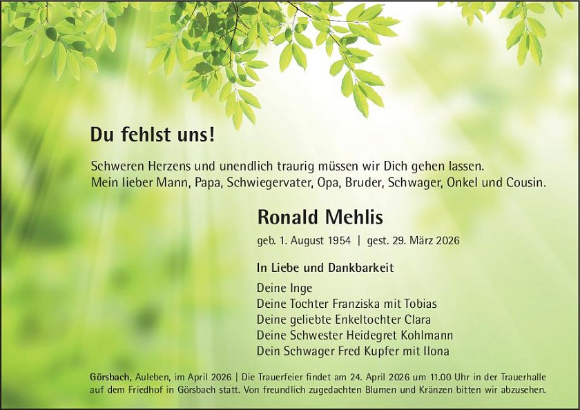 Traueranzeige (Foto: Franziska Mehlis)