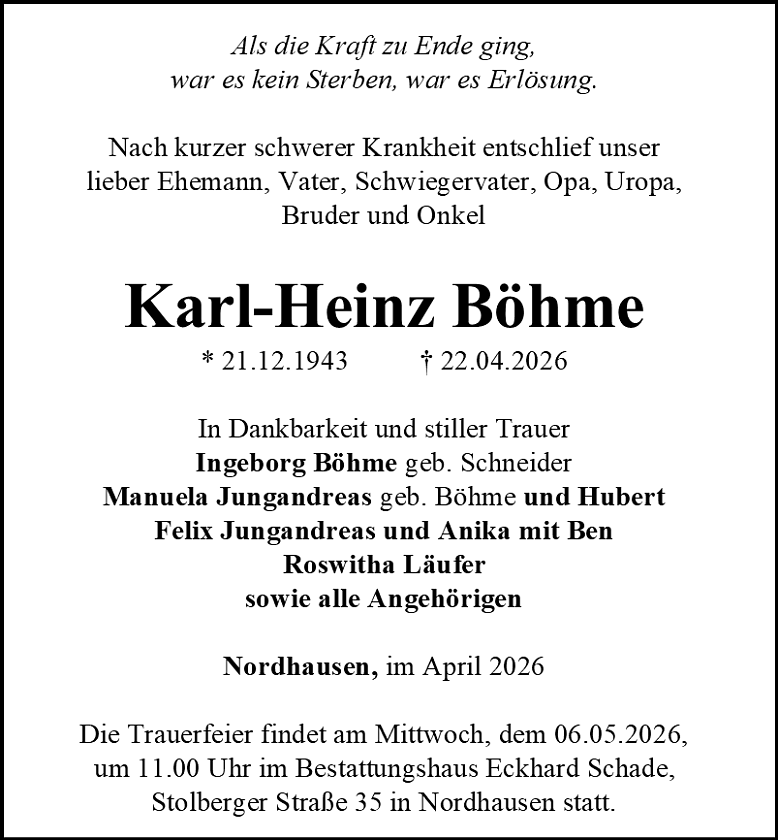 Traueranzeige (Foto: Schade)