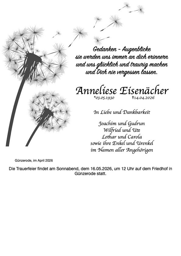Traueranzeige (Foto: Best. Westerhausen)