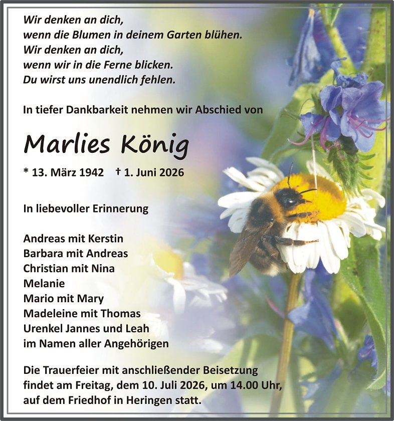 Traueranzeige Marlies K&ouml;nig (Foto: keine Angaben)