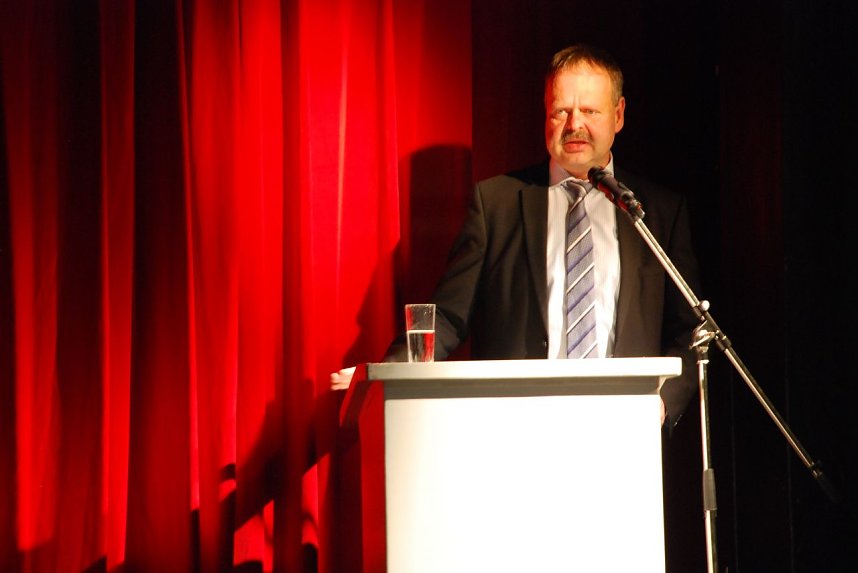 Wulf Gallert, Fraktionsvorsitzender der Linken im Landtag in Magdeburg, war der Hauptredner des Abends.